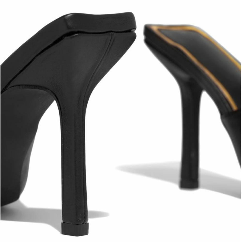 𝙇𝙖𝙨𝙩 8, 8 5 & 9 🖤Black Bow Squared Toe Mule Heel - Picture 5 of 7